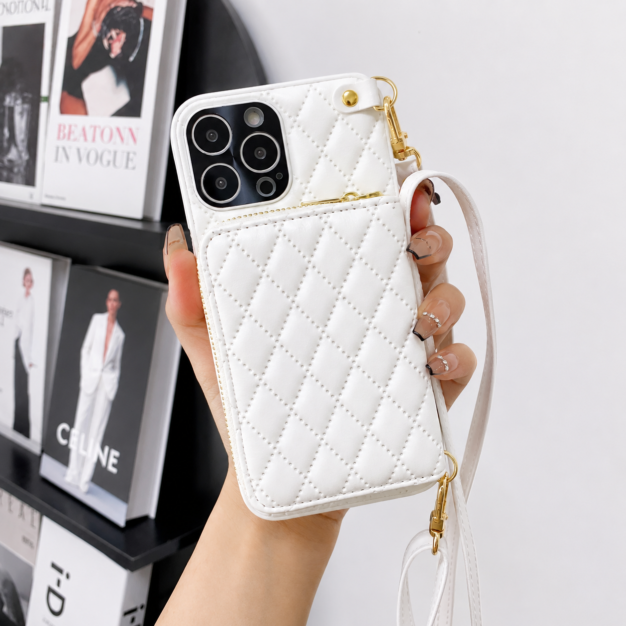 Luxury iPhone Case Wallet MagSafe Compatible Leather Zipper Crossbody Strap Card Holder Protective Cover Camera Lens Protection Shockproof Slim Design