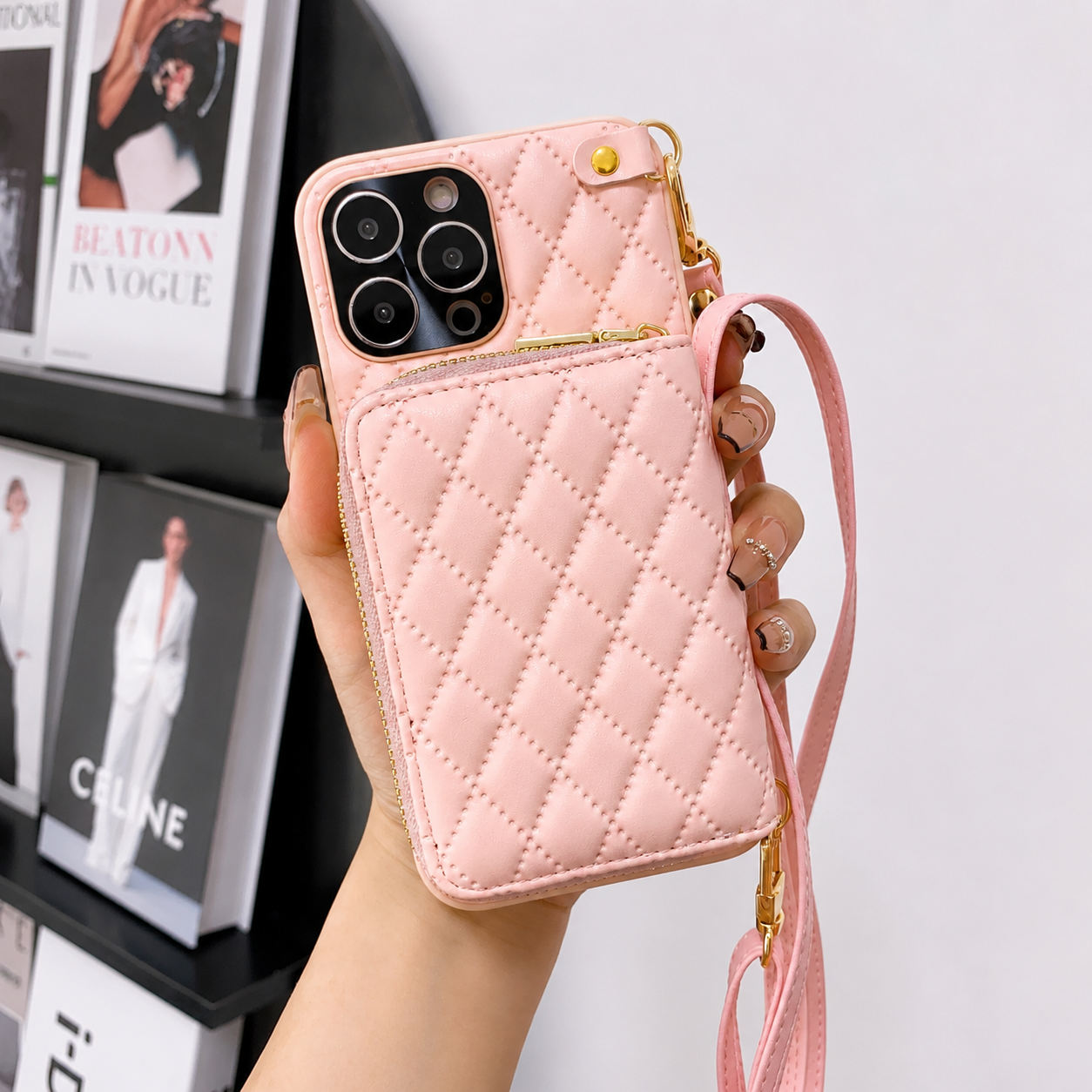 Luxury iPhone Case Wallet MagSafe Compatible Leather Zipper Crossbody Strap Card Holder Protective Cover Camera Lens Protection Shockproof Slim Design