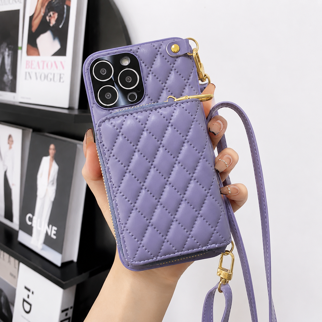Luxury iPhone Case Wallet MagSafe Compatible Leather Zipper Crossbody Strap Card Holder Protective Cover Camera Lens Protection Shockproof Slim Design