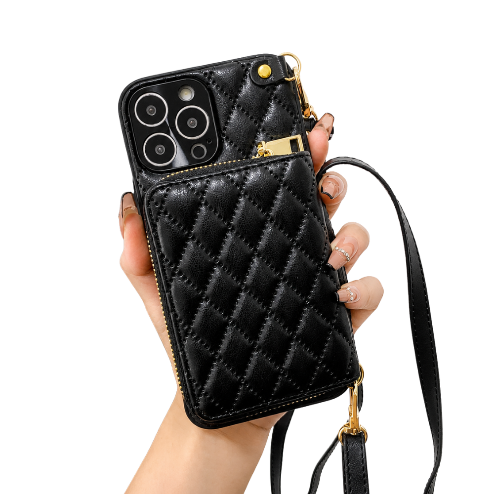 Luxury iPhone Case Wallet MagSafe Compatible Leather Zipper Crossbody Strap Card Holder Protective Cover Camera Lens Protection Shockproof Slim Design