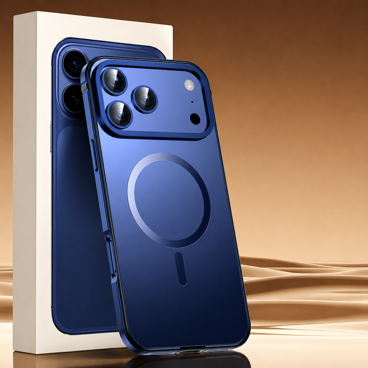 Magnetic Aluminum Alloy iPhone Case in Orange with MagSafe Compatibility, Camera Lens Protection, Shockproof Design and Matte Finish
