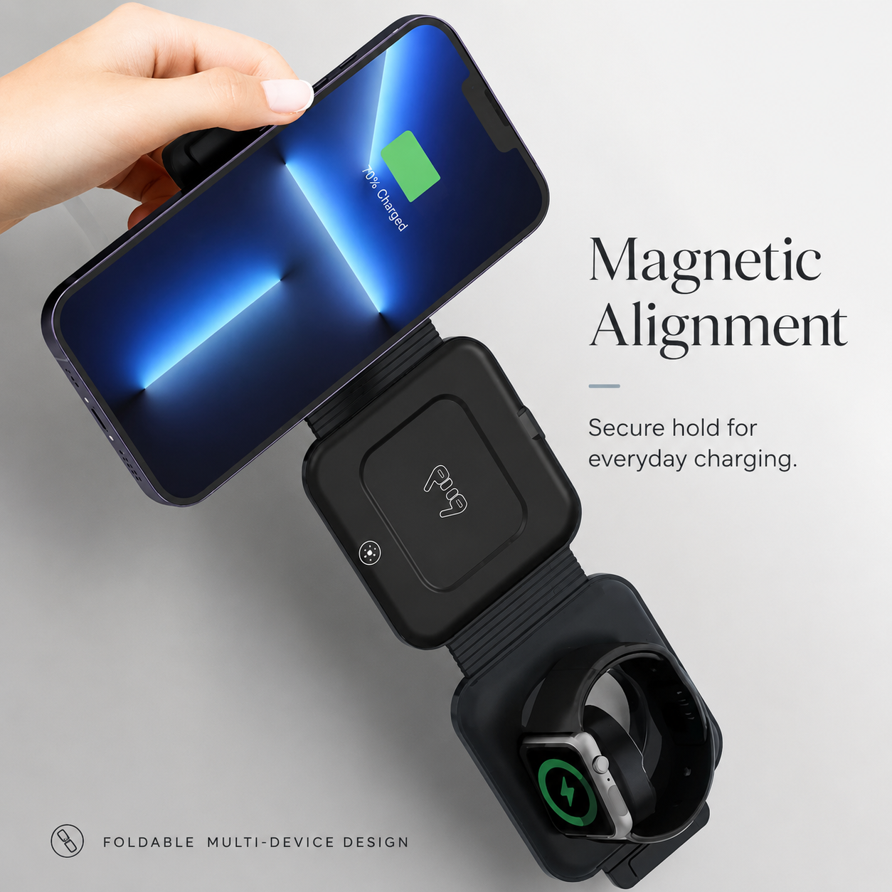 Premium 3 in 1 Wireless Charger Foldable MagSafe Compatible 15W Fast Charging Station Magnetic Portable Charging Dock Stand Phone Watch Earbuds