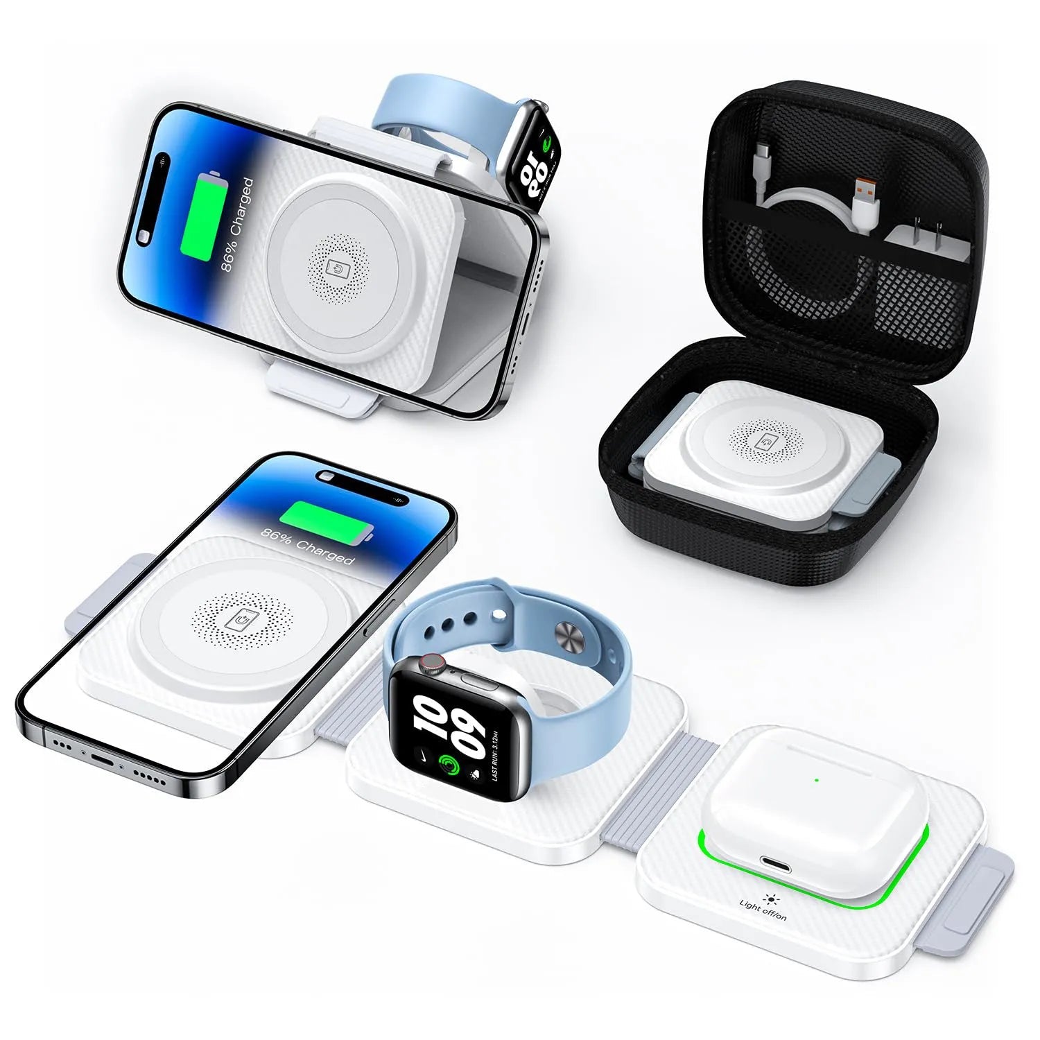 Premium 3 in 1 Wireless Charger Foldable MagSafe Compatible 15W Fast Charging Station Magnetic Portable Charging Dock Stand Phone Watch Earbuds