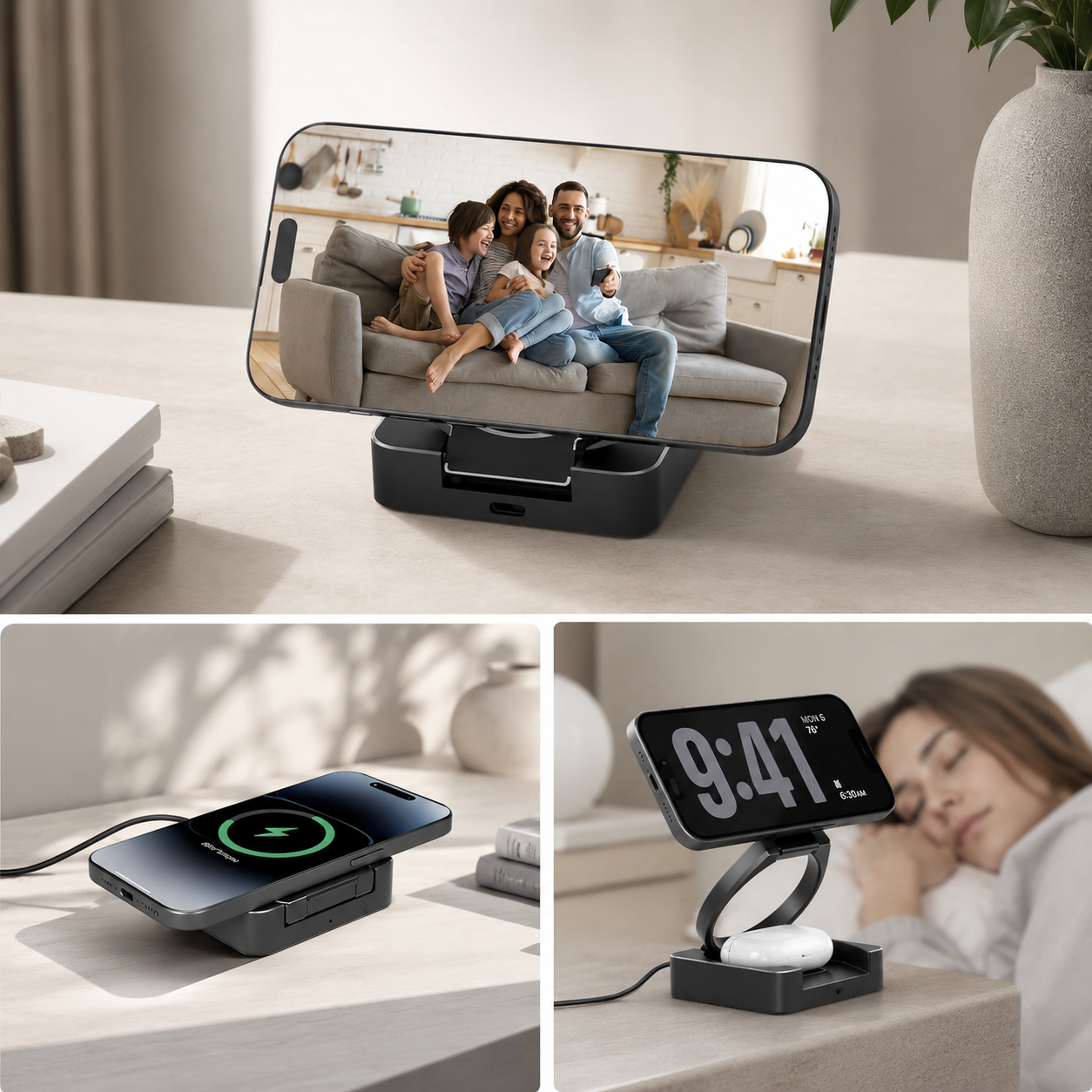 Premium 3 in 1 Wireless Charger Foldable MagSafe Compatible 15W Fast Charging Station Magnetic Portable Charging Dock Stand Phone Watch Earbuds
