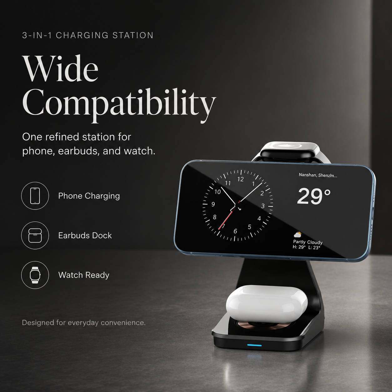 Premium 3 in 1 Wireless Charger Foldable MagSafe Compatible 15W Fast Charging Station Magnetic Portable Charging Dock Stand Phone Watch Earbuds