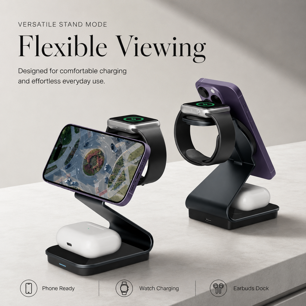 Premium 3 in 1 Wireless Charger Foldable MagSafe Compatible 15W Fast Charging Station Magnetic Portable Charging Dock Stand Phone Watch Earbuds