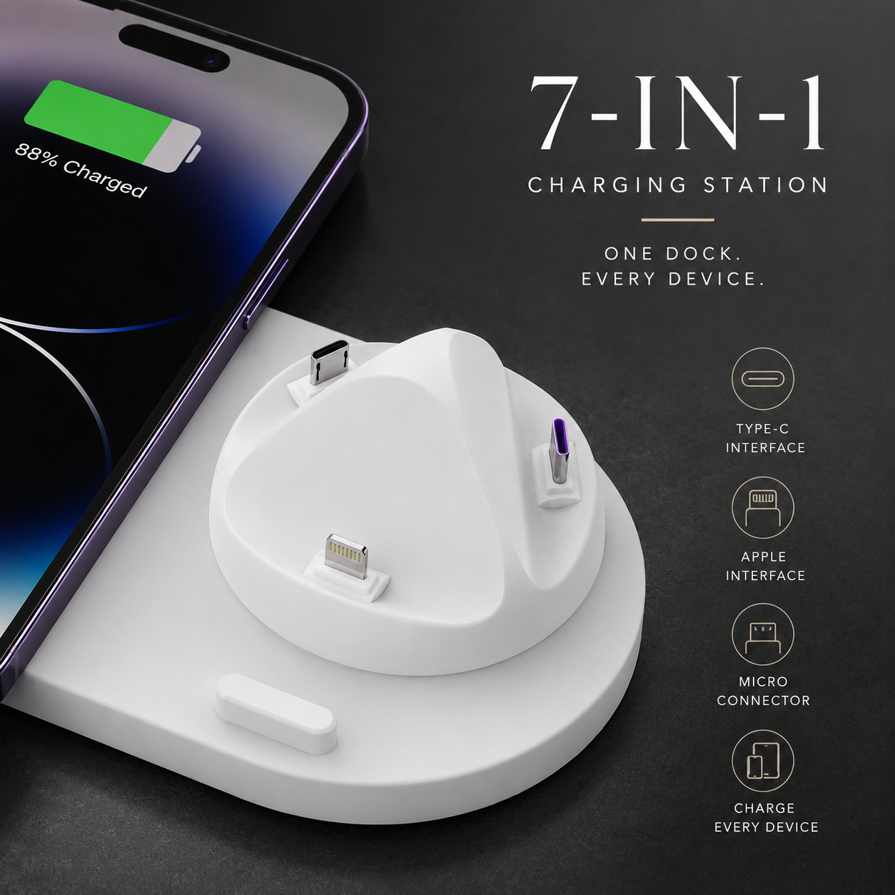 Premium 7 in 1 Wireless Charger Fast Charging Station Foldable Multi Device Charging Dock Smartphone Earbuds Watch MagSafe Compatible Stand Design