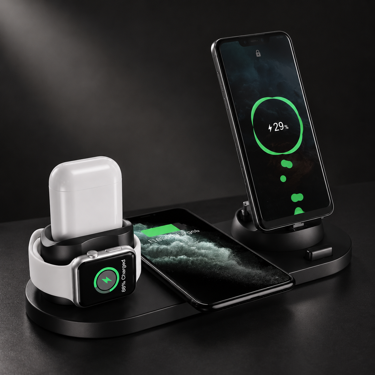 Premium 7 in 1 Wireless Charger Fast Charging Station Foldable Multi Device Charging Dock Smartphone Earbuds Watch MagSafe Compatible Stand Design