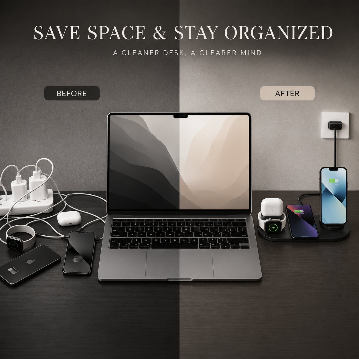 Premium 7 in 1 Wireless Charger Fast Charging Station Foldable Multi Device Charging Dock Smartphone Earbuds Watch MagSafe Compatible Stand Design
