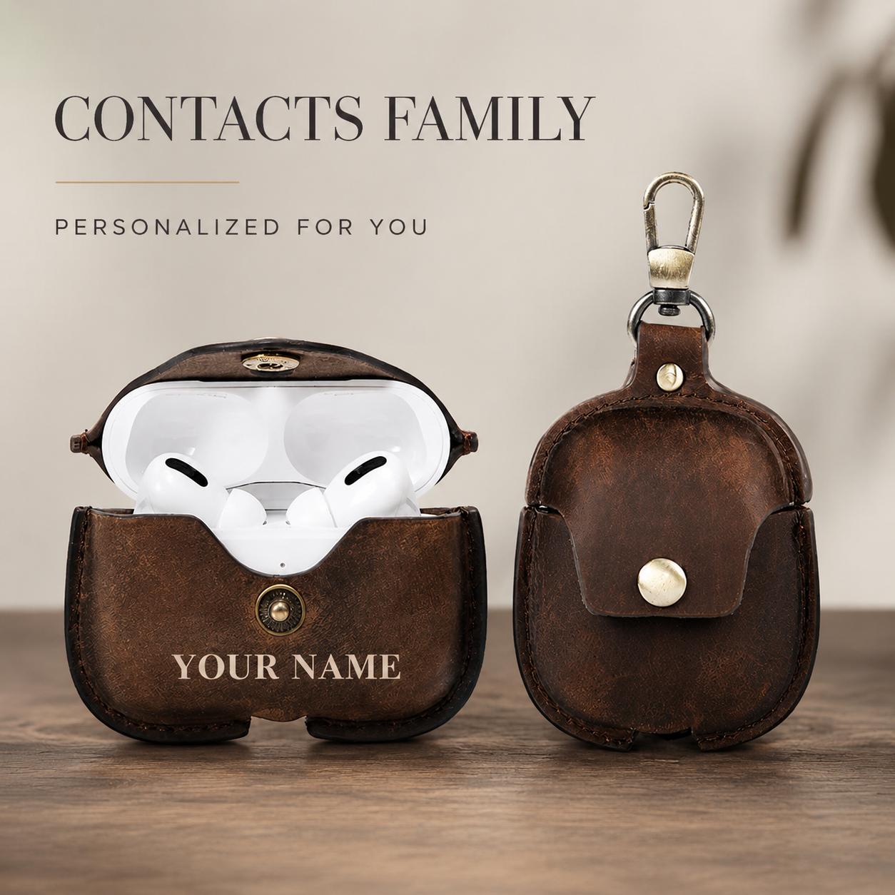Premium AirPods Case Genuine Leather Protective Cover Wireless Charging Compatible Keychain Clip Shockproof Slim Profile Portable Storage Design