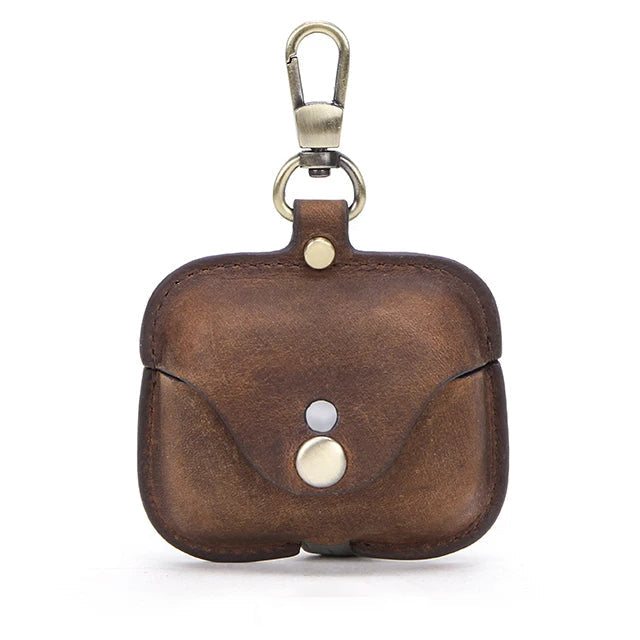 Premium AirPods Case Genuine Leather Protective Cover Wireless Charging Compatible Keychain Clip Shockproof Slim Profile Portable Storage Design