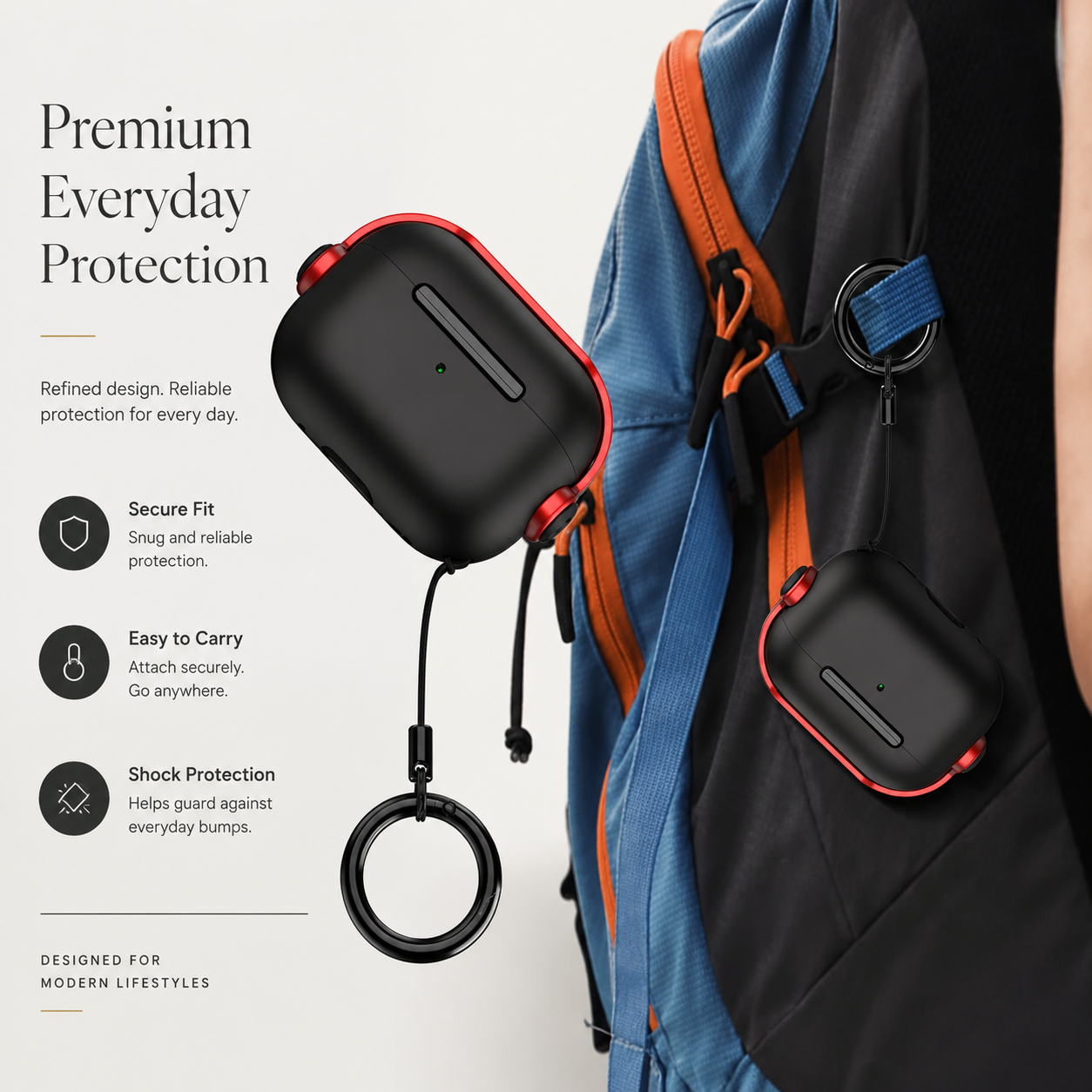 Premium AirPods Case Protective Cover Wireless Charging Compatible Lanyard Strap Shockproof Lightweight Secure Fit Portable Travel Storage Organizer