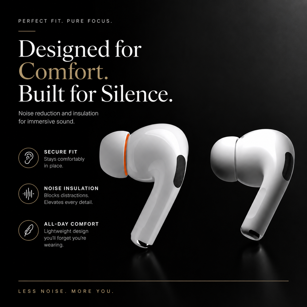 Premium AirPods Ear Tips Memory Foam Silicone Replacement Multiple Sizes Noise Isolation Comfortable Secure Fit Earbuds Accessories Pro Compatible