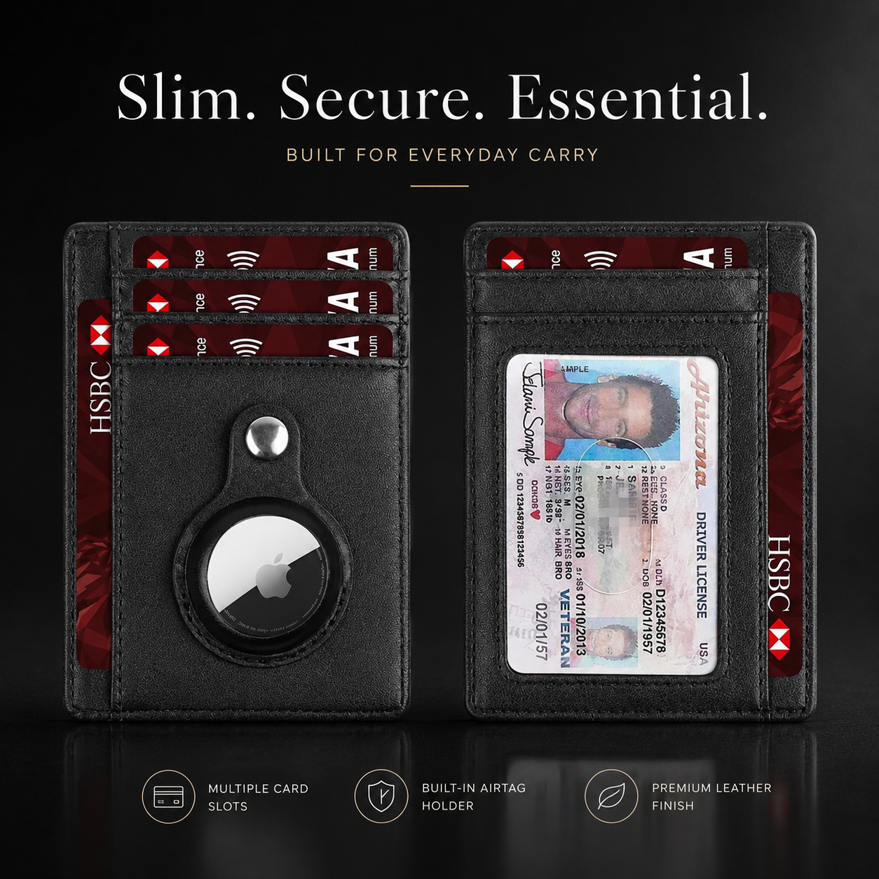 Premium AirTag Wallet Case RFID Blocking Leather Card Holder Slim Magnetic Closure Secure Card Storage ID Credit Travel Slim Protective Design