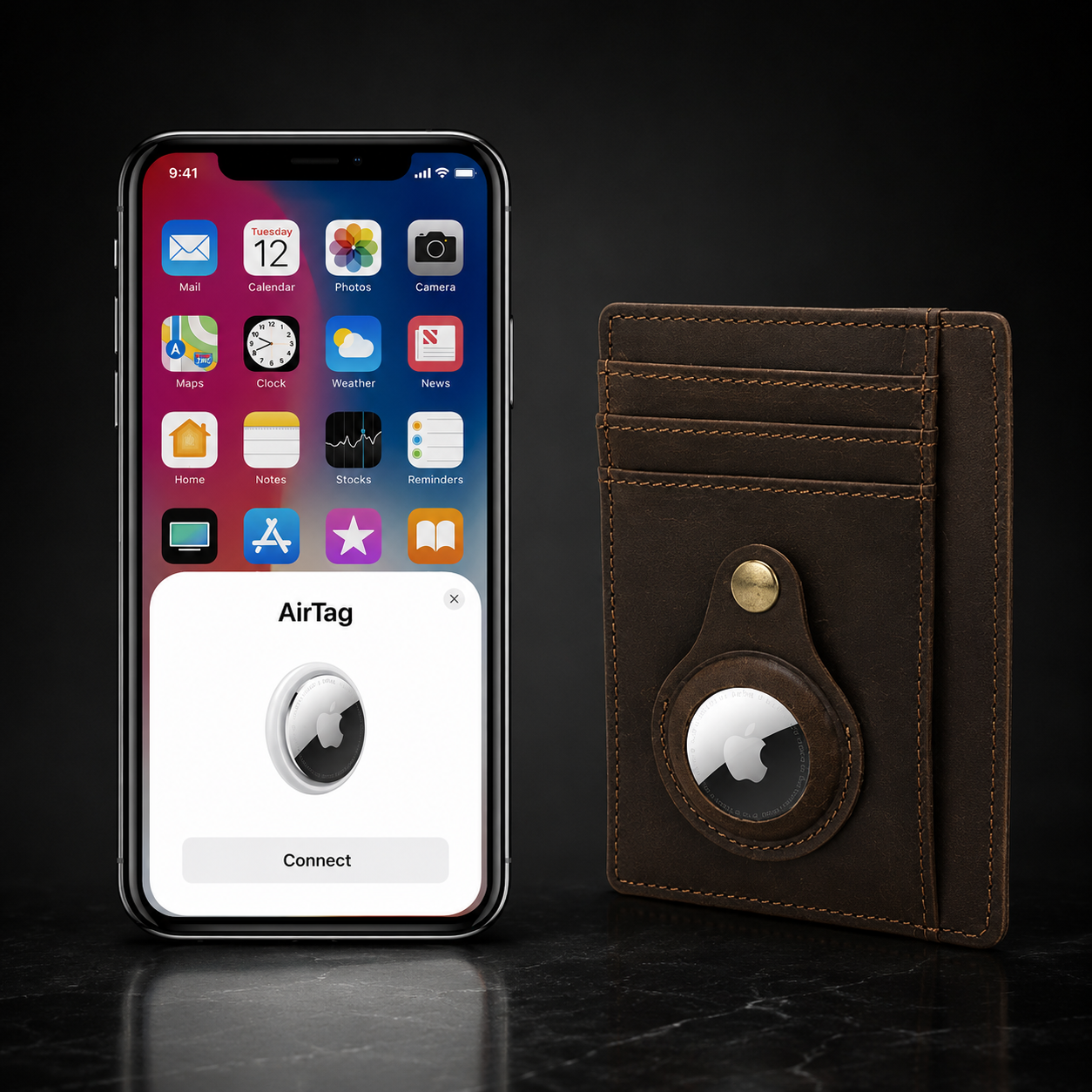 Premium AirTag Wallet Case RFID Blocking Leather Card Holder Slim Magnetic Closure Secure Card Storage ID Credit Travel Slim Protective Design