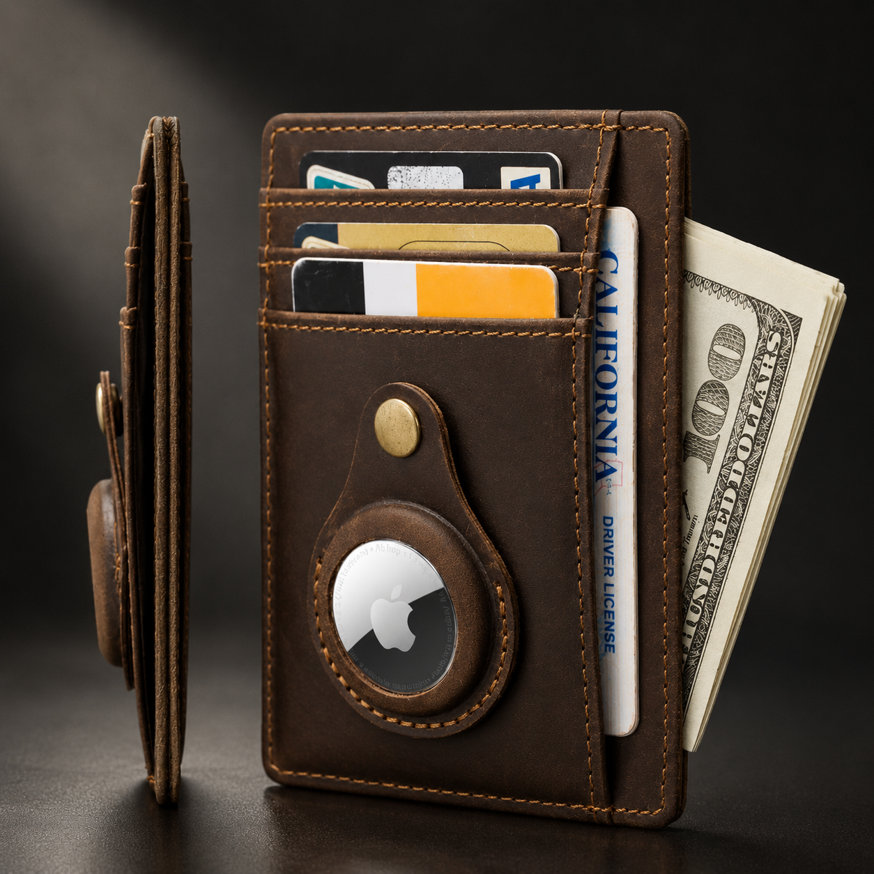 Premium AirTag Wallet Case RFID Blocking Leather Card Holder Slim Magnetic Closure Secure Card Storage ID Credit Travel Slim Protective Design