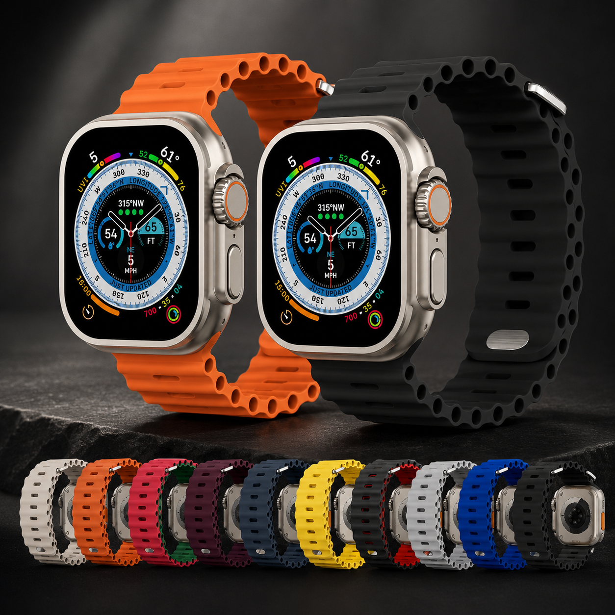 Premium Apple Watch Band Ocean Silicone Sport Strap Adjustable Secure Fit Soft Durable Wristband Comfortable Sweat Resistant Everyday Wear Design