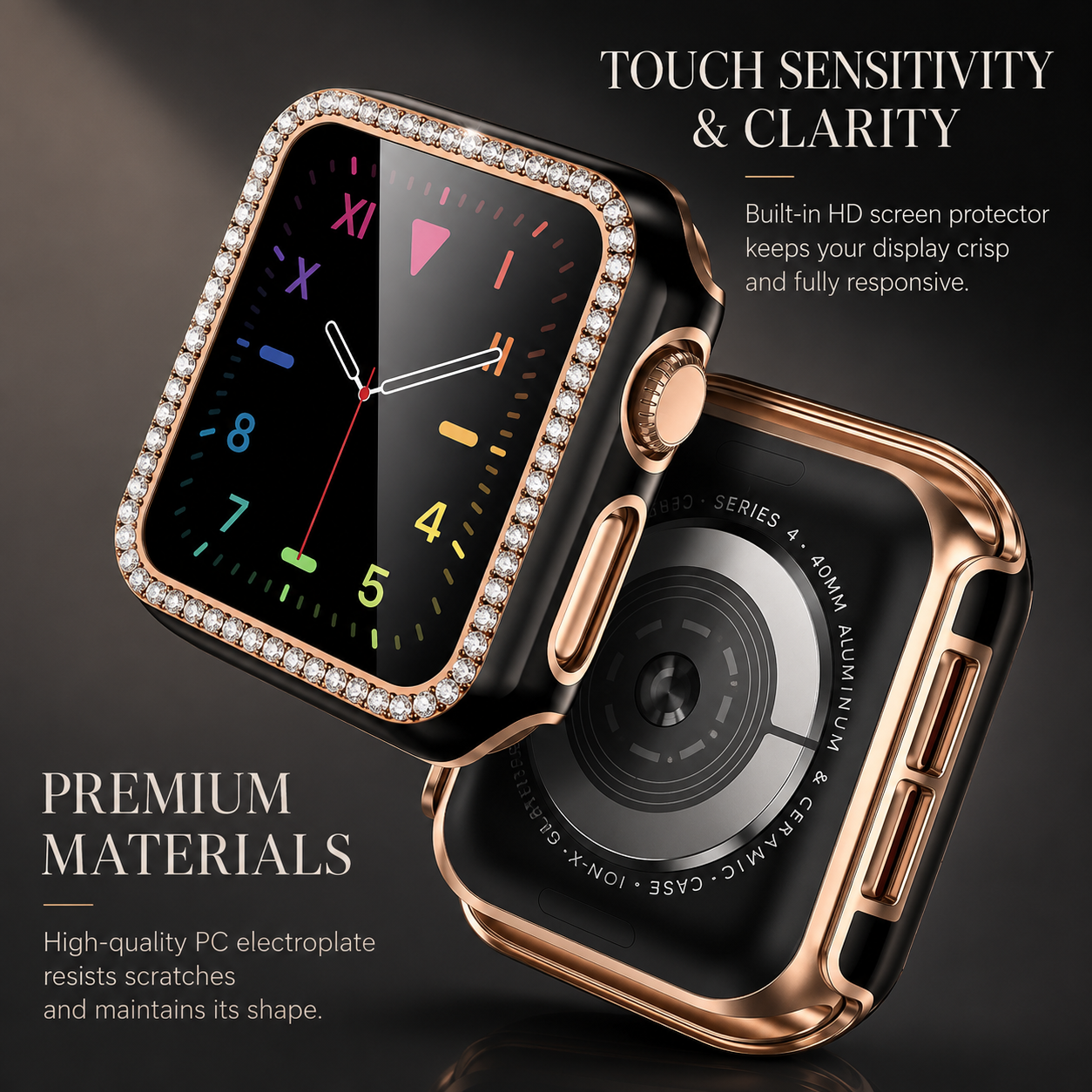 Premium Apple Watch Case Bling Rhinestone Protective Cover Glass Screen Guard Shockproof Luxury Design Slim Frame Scratch Resistant Full Coverage