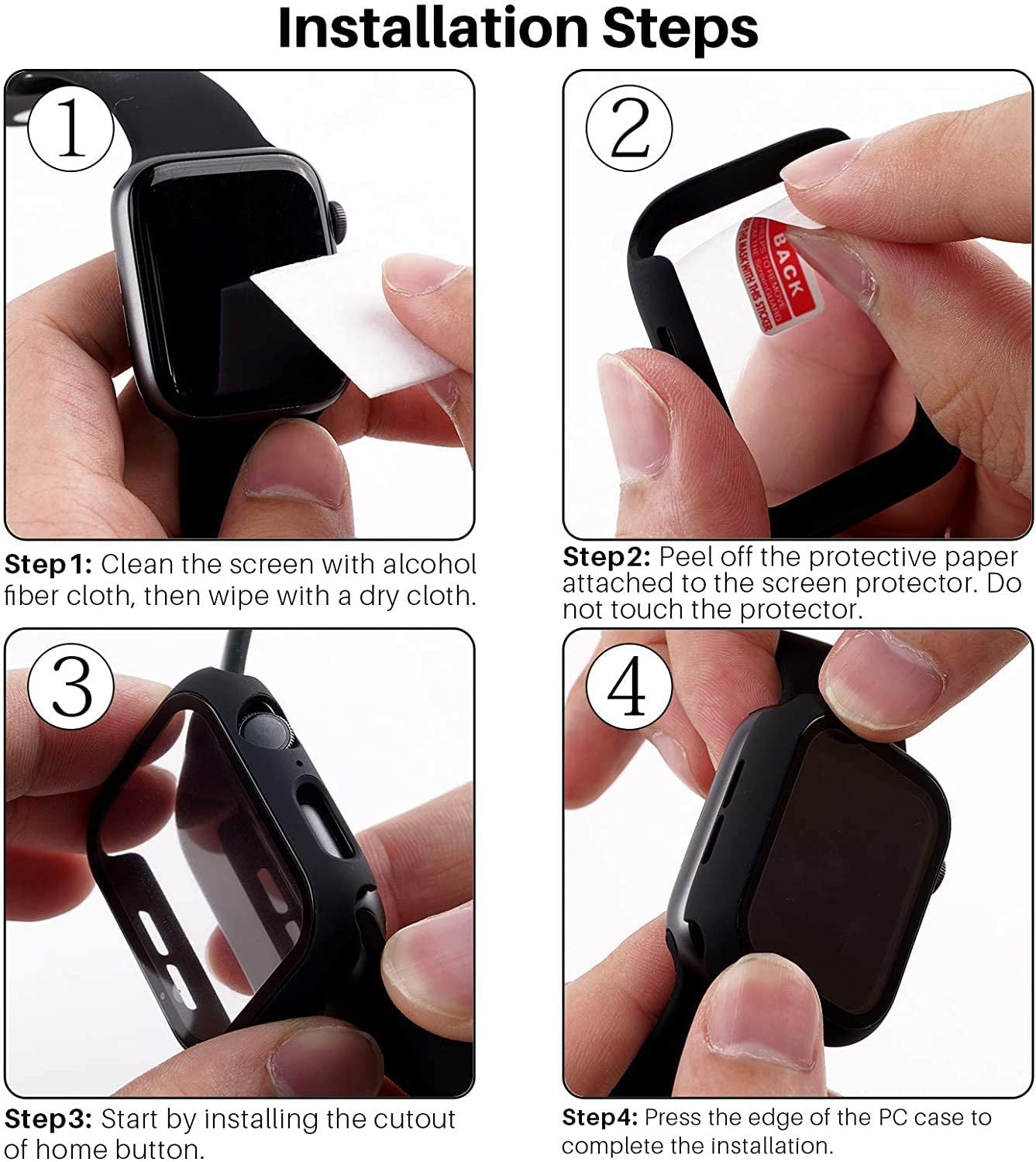 Premium Apple Watch Case Tempered Glass Screen Protector PC Bumper Shockproof Clear Protective Cover Transparent Full Body Anti Scratch Design