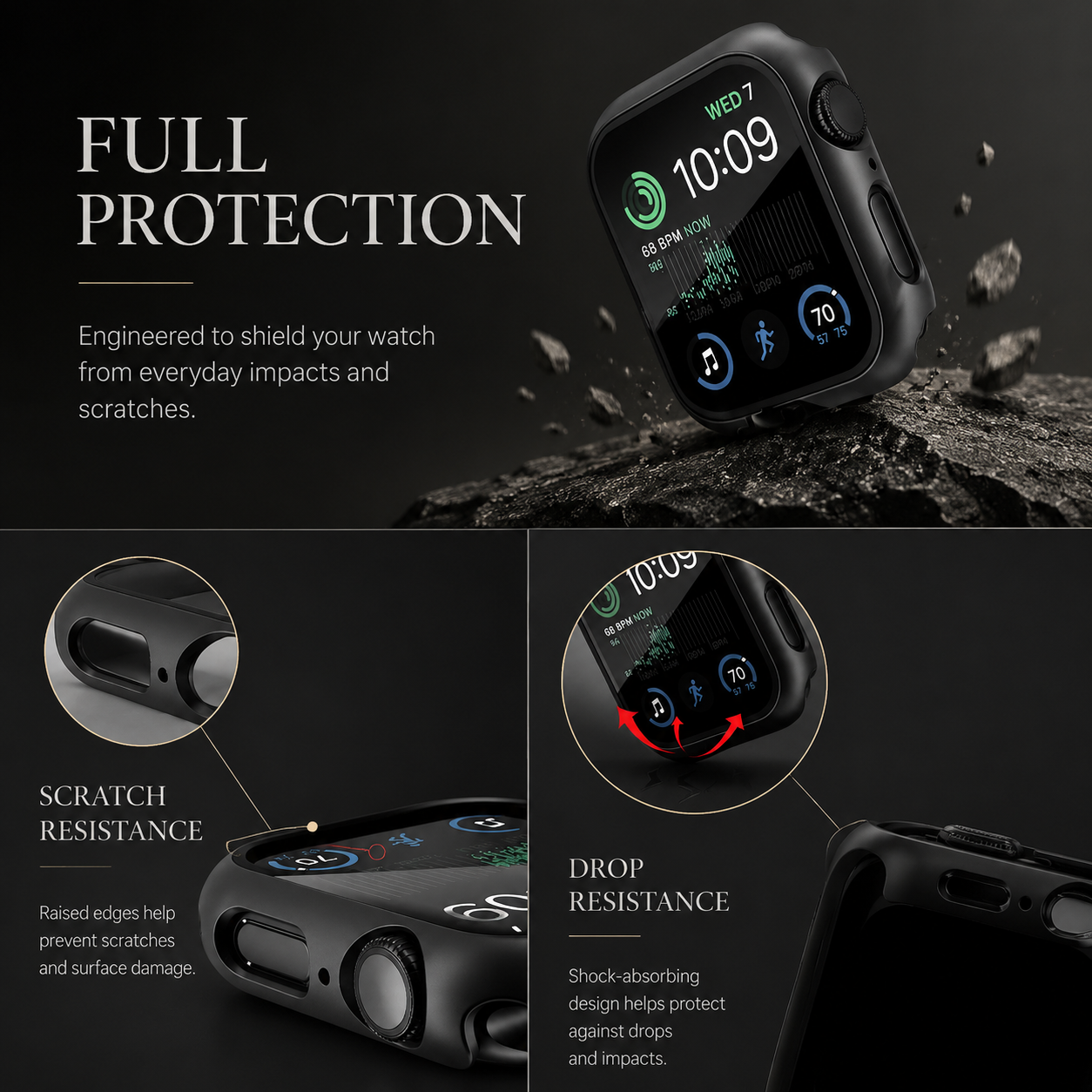 Premium Apple Watch Case Tempered Glass Screen Protector PC Bumper Shockproof Clear Protective Cover Transparent Full Body Anti Scratch Design