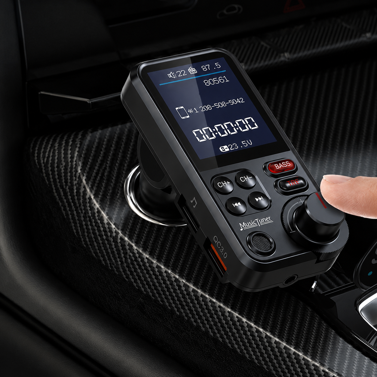 Premium Car Bluetooth FM Transmitter QC 3.0 Fast Charging USB Charger Hands Free Calling Audio Adapter Stereo Music Player Wireless Vehicle Audio