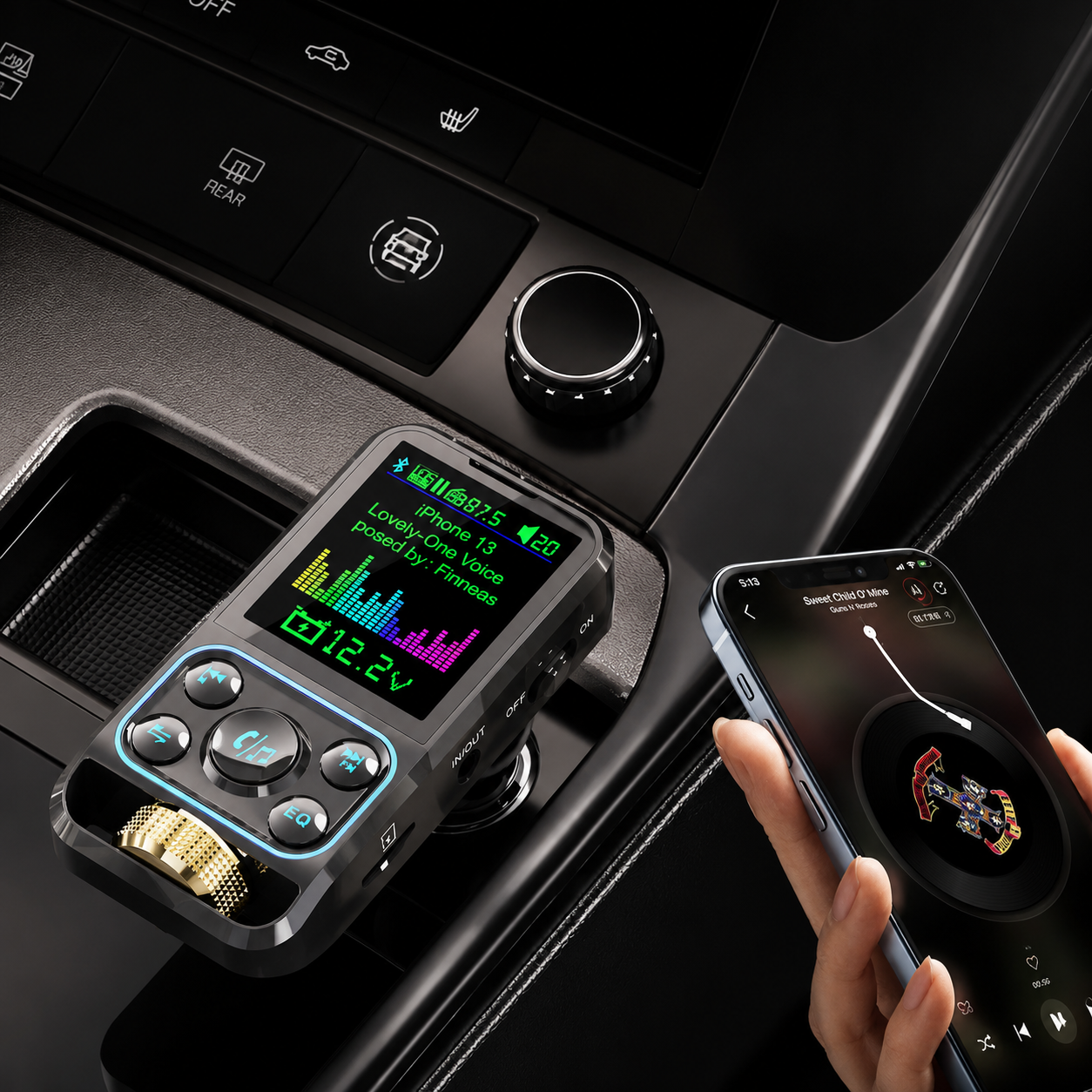 Premium Car Bluetooth FM Transmitter QC 3.0 Fast Charging USB Charger Hands Free Calling Audio Adapter Stereo Music Player Wireless Vehicle Audio