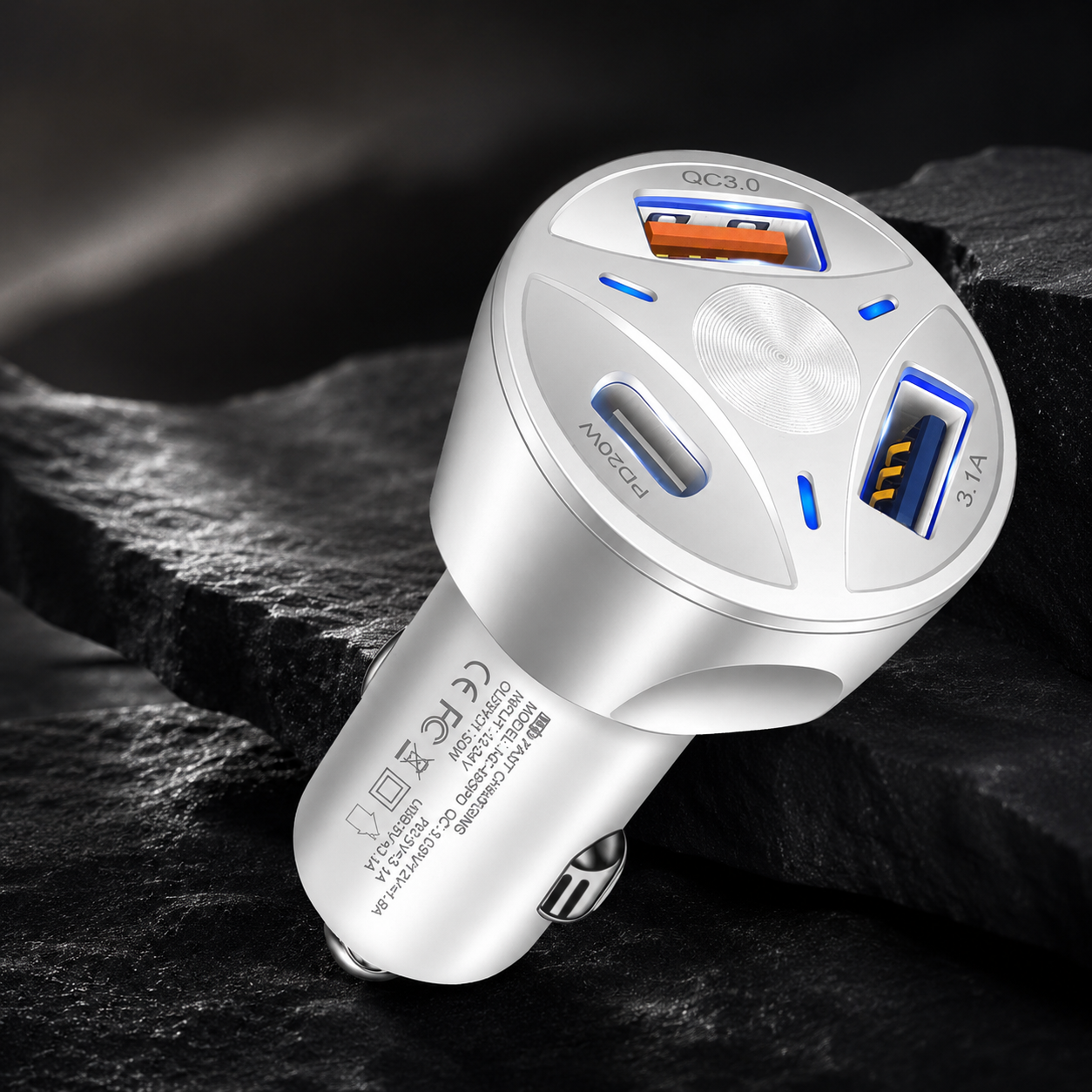 Premium Car Charger USB C Multi Port Fast Charging Adapter 12V Socket Smartphone Compatible High Speed Charging Power Distribution Hub Travel Accessory