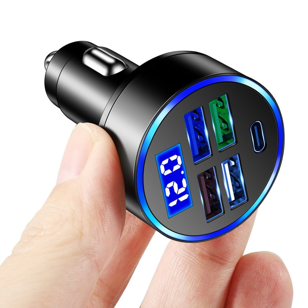 Premium Car Charger USB C Multi Port Fast Charging Adapter 12V Socket Smartphone Compatible High Speed Charging Power Distribution Hub Travel Accessory