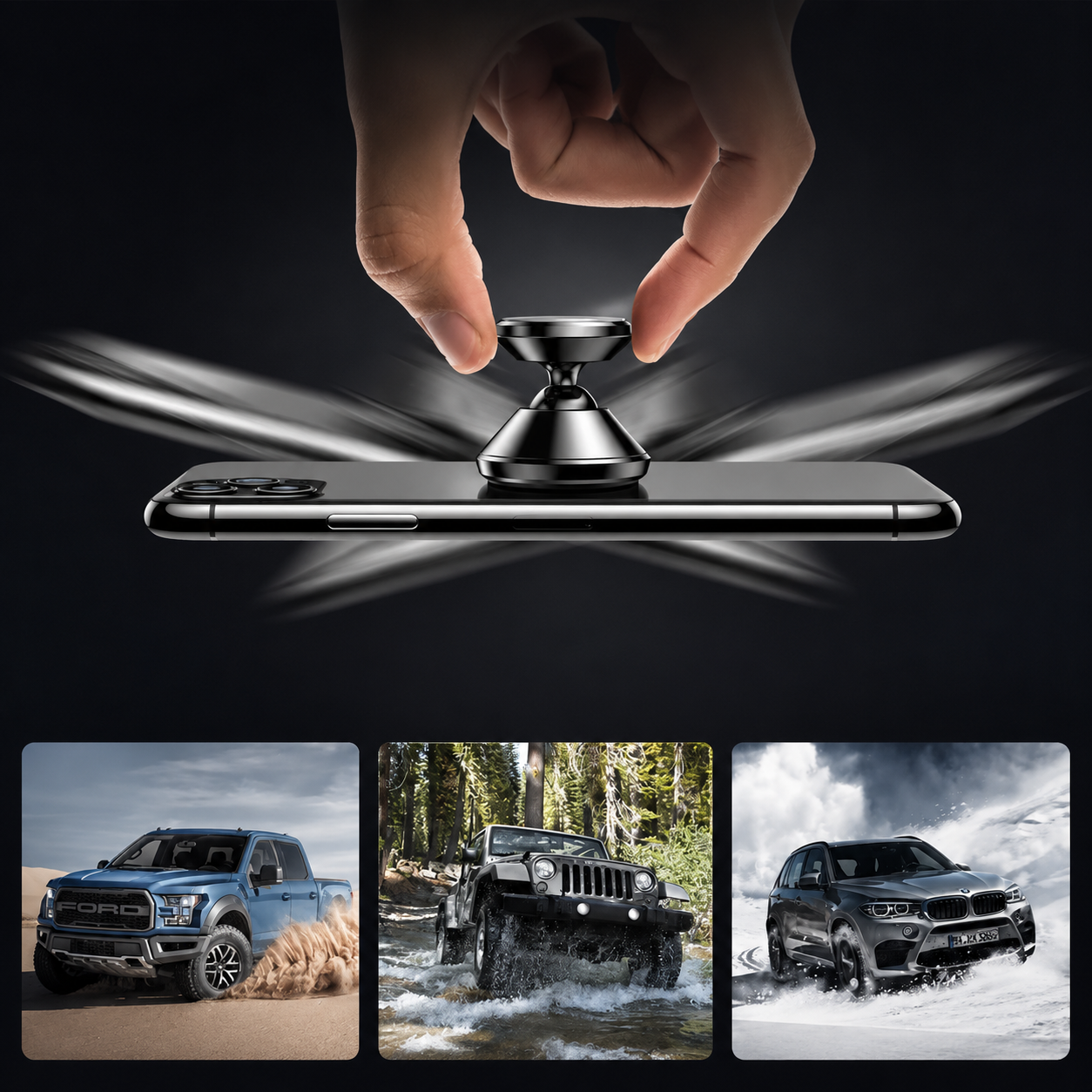 Premium Car Phone Mount Magnetic 360 Rotation Dashboard Holder Secure Grip GPS Stand Adjustable Smartphone Magnetic Vent Compatible Stable Design