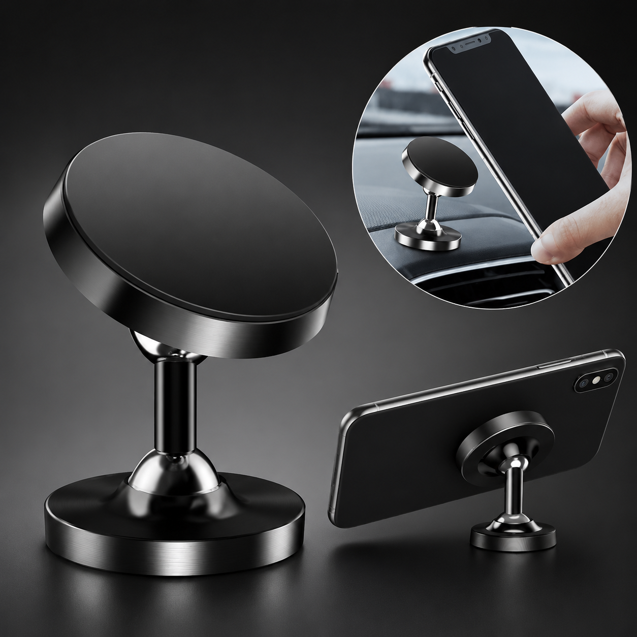 Premium Car Phone Mount Magnetic 360 Rotation Dashboard Holder Secure Grip GPS Stand Adjustable Smartphone Magnetic Vent Compatible Stable Design