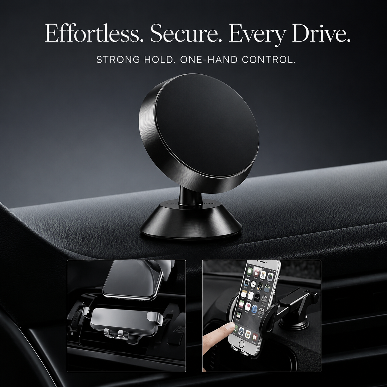 Premium Car Phone Mount Magnetic 360 Rotation Dashboard Holder Secure Grip GPS Stand Adjustable Smartphone Magnetic Vent Compatible Stable Design