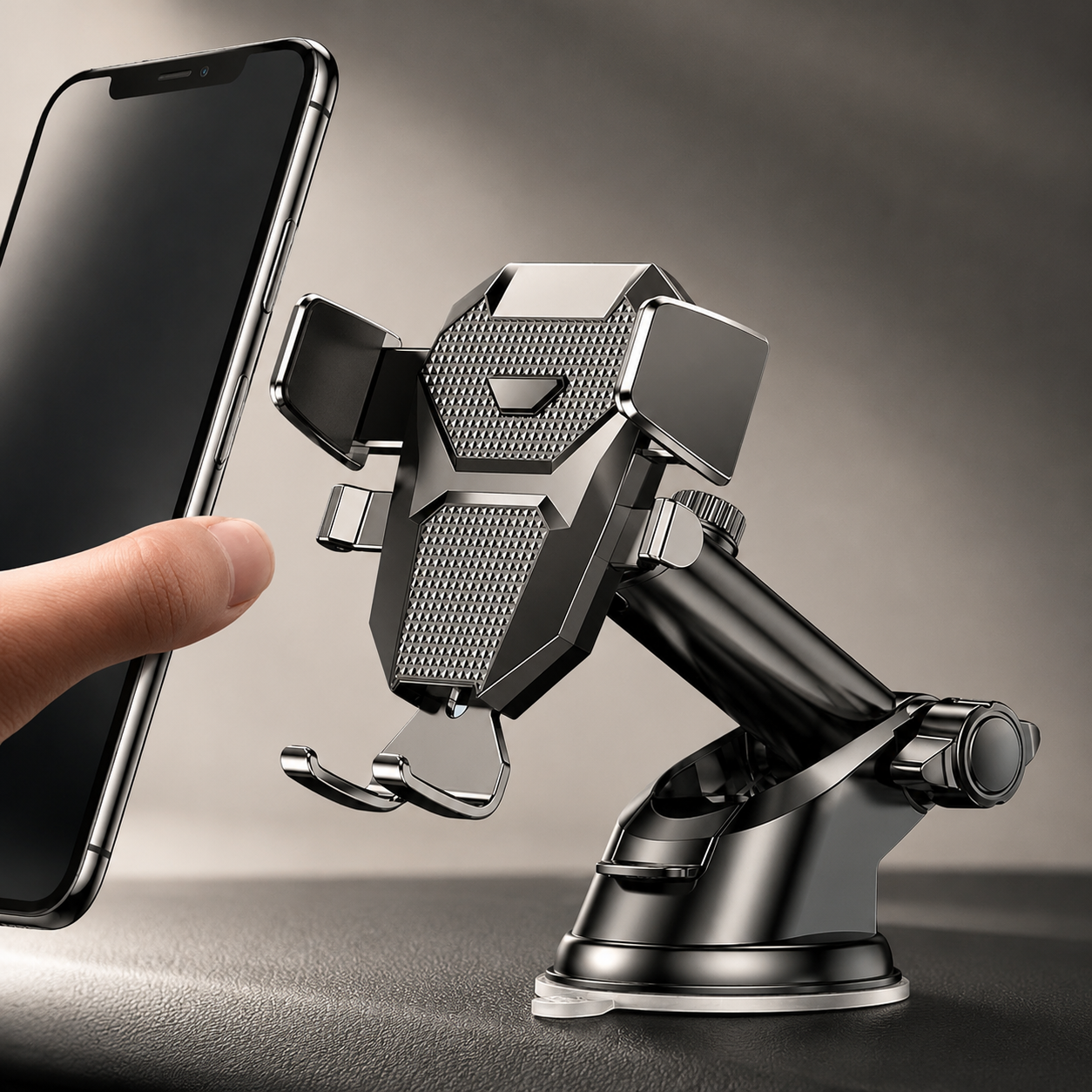 Premium Car Phone Mount Suction Cup 360 Rotation Dashboard Windshield Holder Secure Grip Adjustable Phone Stand Navigation Compatible Universal
