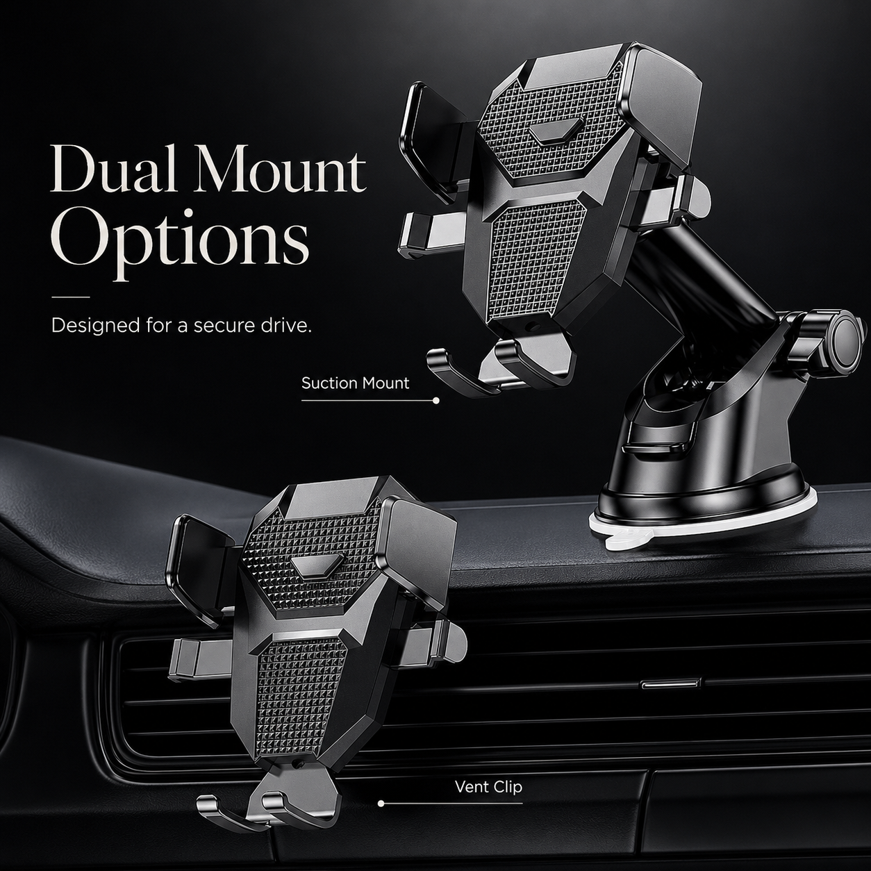 Premium Car Phone Mount Suction Cup 360 Rotation Dashboard Windshield Holder Secure Grip Adjustable Phone Stand Navigation Compatible Universal