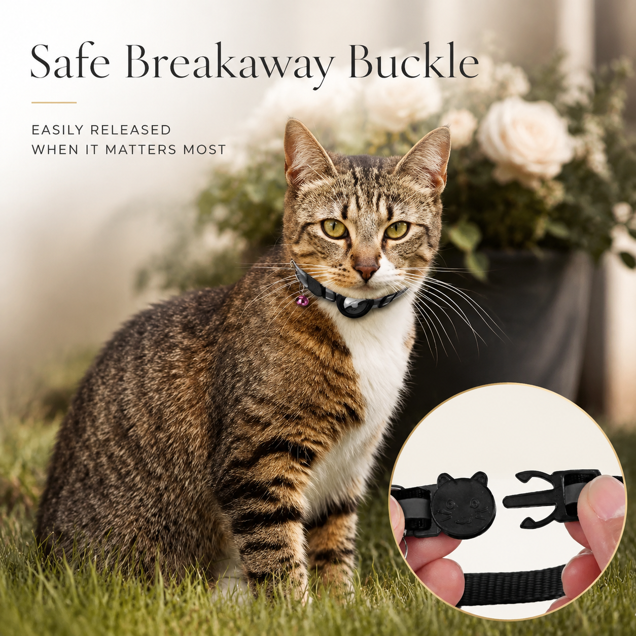Premium Cat Collar AirTag Holder Reflective Adjustable Detachable Bell Pet Tracker Secure Fit Lightweight Safety Accessory Design Outdoor Travel