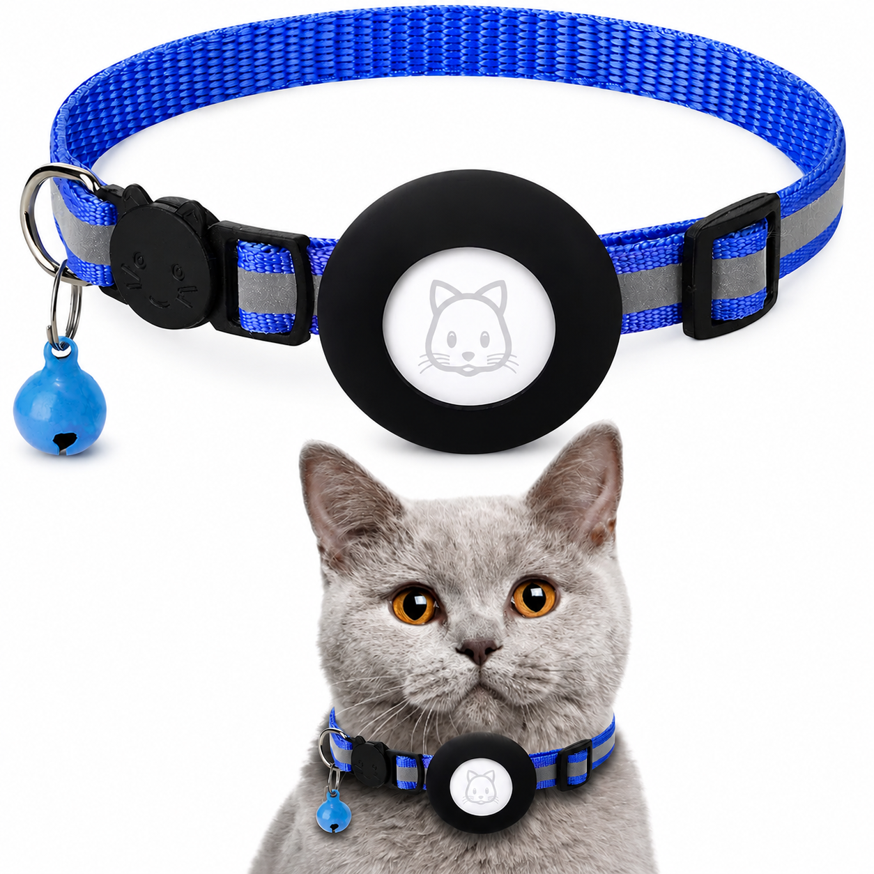 Premium Cat Collar AirTag Holder Reflective Adjustable Detachable Bell Pet Tracker Secure Fit Lightweight Safety Accessory Design Outdoor Travel