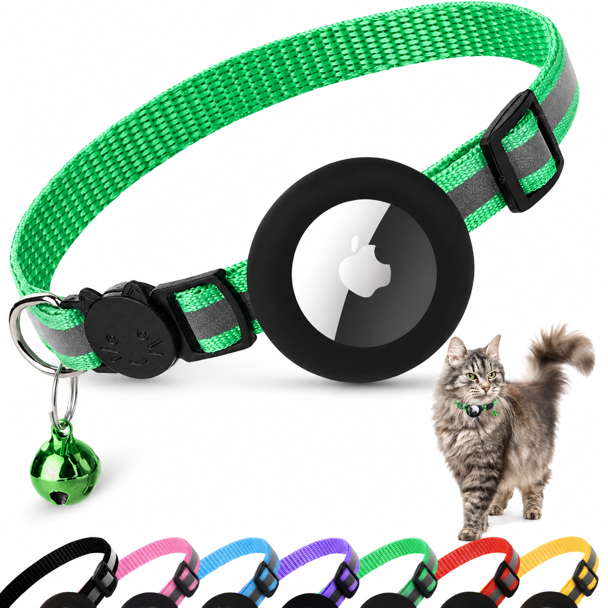 Premium Cat Collar AirTag Holder Reflective Adjustable Detachable Bell Pet Tracker Secure Fit Lightweight Safety Accessory Design Outdoor Travel