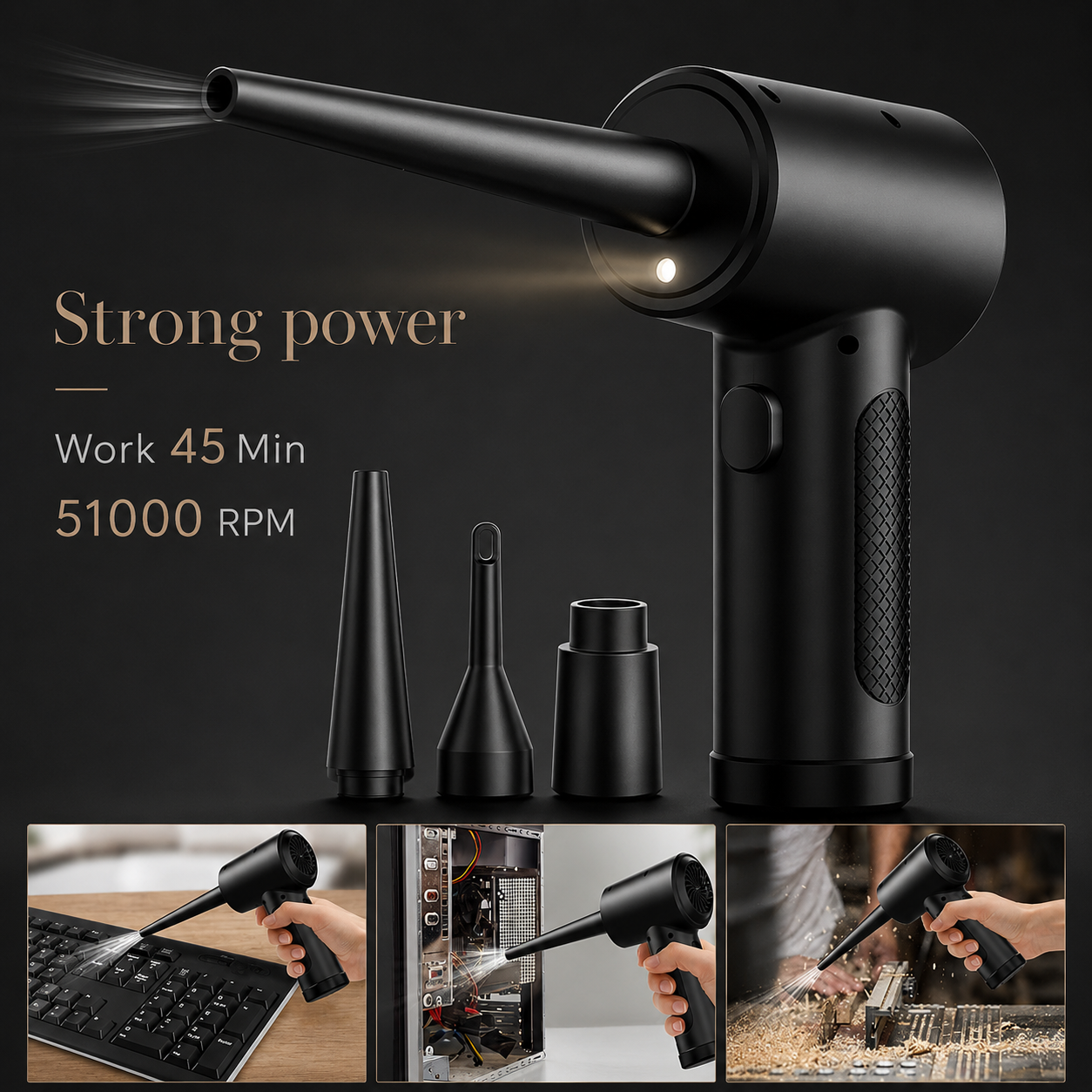 Premium Electric Air Duster Cordless Compressed Air Blower LED Light Keyboard Cleaner Reusable Cleaning Tool Portable Electronics Maintenance Accessory