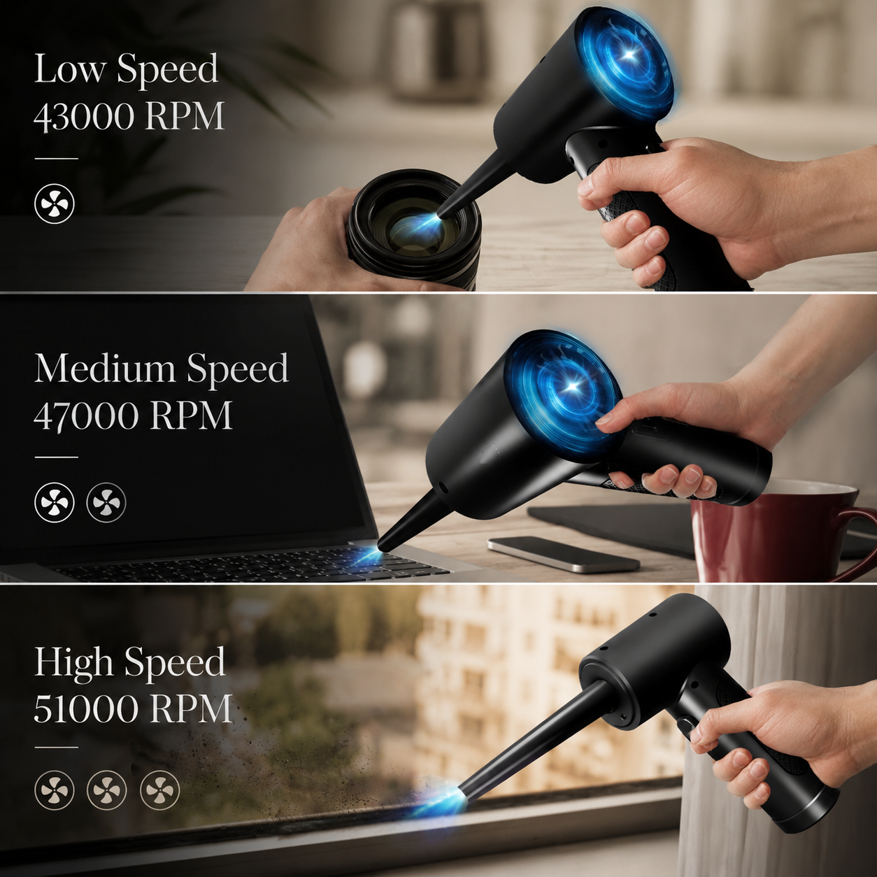 Premium Electric Air Duster Cordless Compressed Air Blower LED Light Keyboard Cleaner Reusable Cleaning Tool Portable Electronics Maintenance Accessory