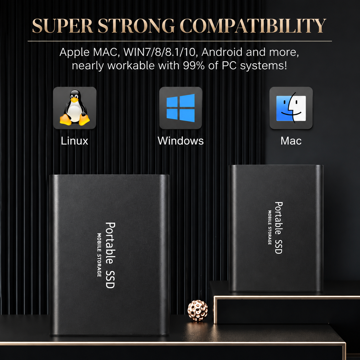Premium External SSD Portable USB 3.1 High Speed Solid State Drive Compact Storage Device Fast Data Transfer Backup Solution Laptop PC Compatible