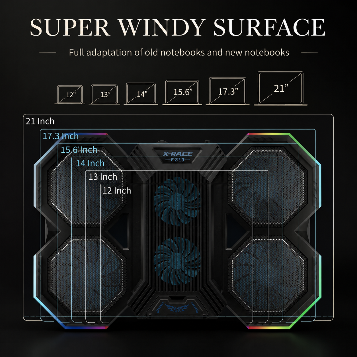 Premium Laptop Cooling Pad RGB 6 Fan Adjustable Stand Gaming Notebook Cooler Ergonomic Heat Dissipation High Airflow Performance Portable Desktop