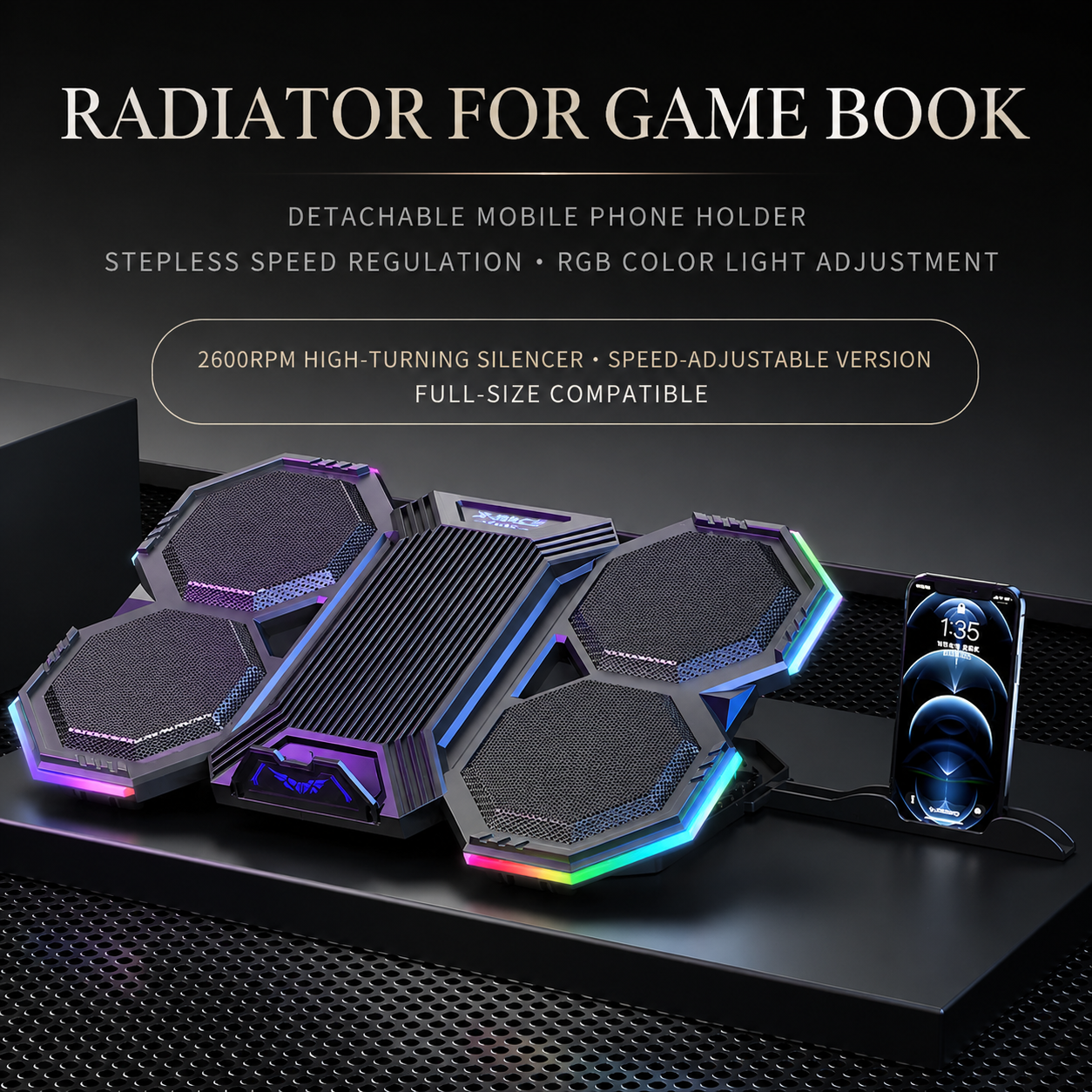 Premium Laptop Cooling Pad RGB 6 Fan Adjustable Stand Gaming Notebook Cooler Ergonomic Heat Dissipation High Airflow Performance Portable Desktop