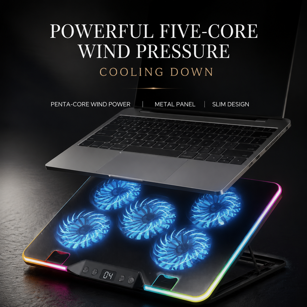 Premium Laptop Cooling Pad RGB 6 Fan Adjustable Stand Gaming Notebook Cooler Ergonomic Heat Dissipation High Airflow Performance Portable Desktop