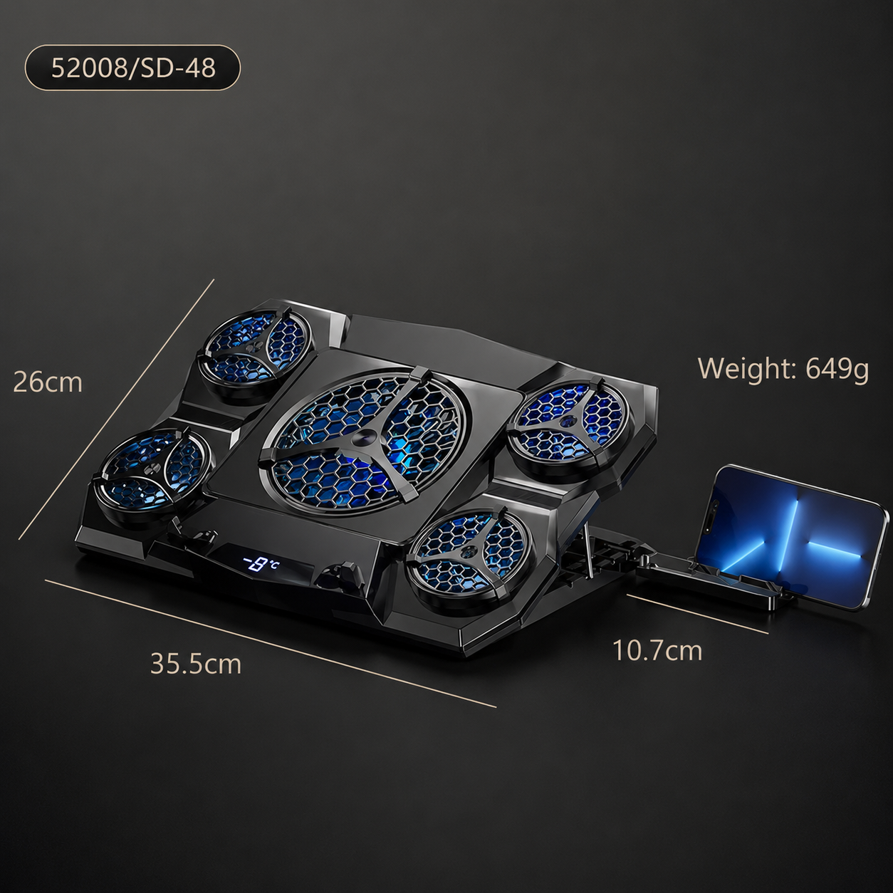 Premium Laptop Cooling Pad RGB 6 Fan Adjustable Stand Gaming Notebook Cooler Ergonomic Heat Dissipation High Airflow Performance Portable Desktop