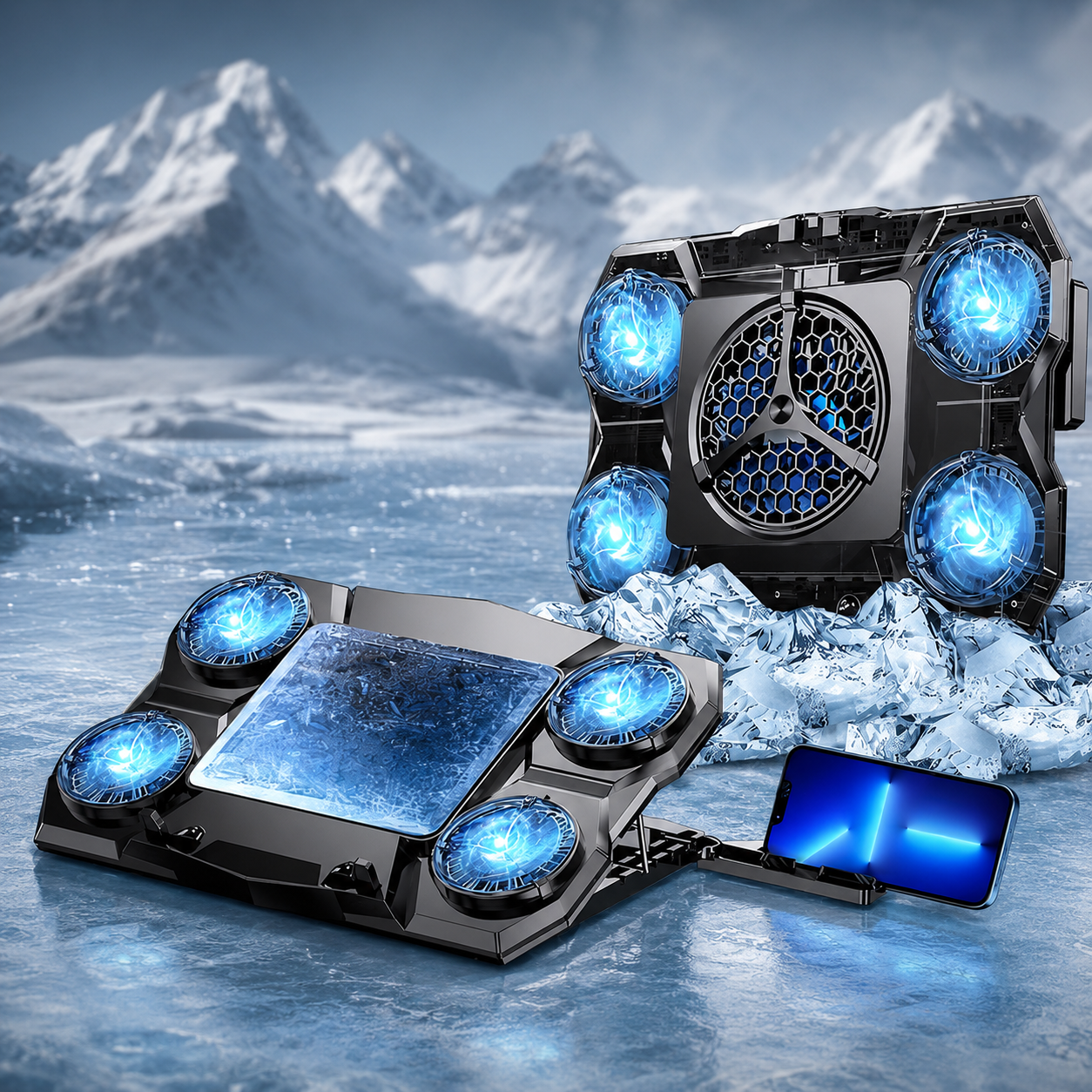 Premium Laptop Cooling Pad RGB 6 Fan Adjustable Stand Gaming Notebook Cooler Ergonomic Heat Dissipation High Airflow Performance Portable Desktop