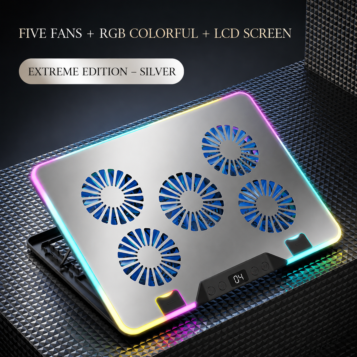 Premium Laptop Cooling Pad RGB 6 Fan Adjustable Stand Gaming Notebook Cooler Ergonomic Heat Dissipation High Airflow Performance Portable Desktop