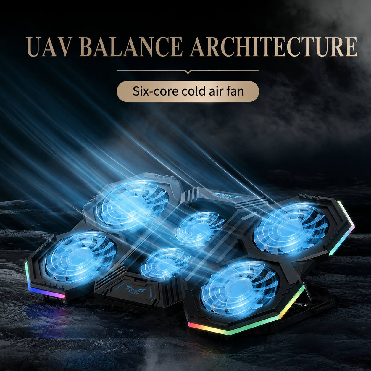 Premium Laptop Cooling Pad RGB 6 Fan Adjustable Stand Gaming Notebook Cooler Ergonomic Heat Dissipation High Airflow Performance Portable Desktop
