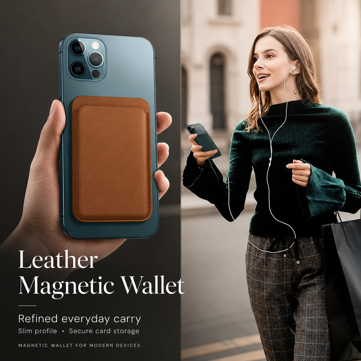 Premium MagSafe Wallet Magnetic Card Holder Leather Case Slim Detachable Phone Wallet Secure Card Storage RFID Compatible Minimal Travel Design