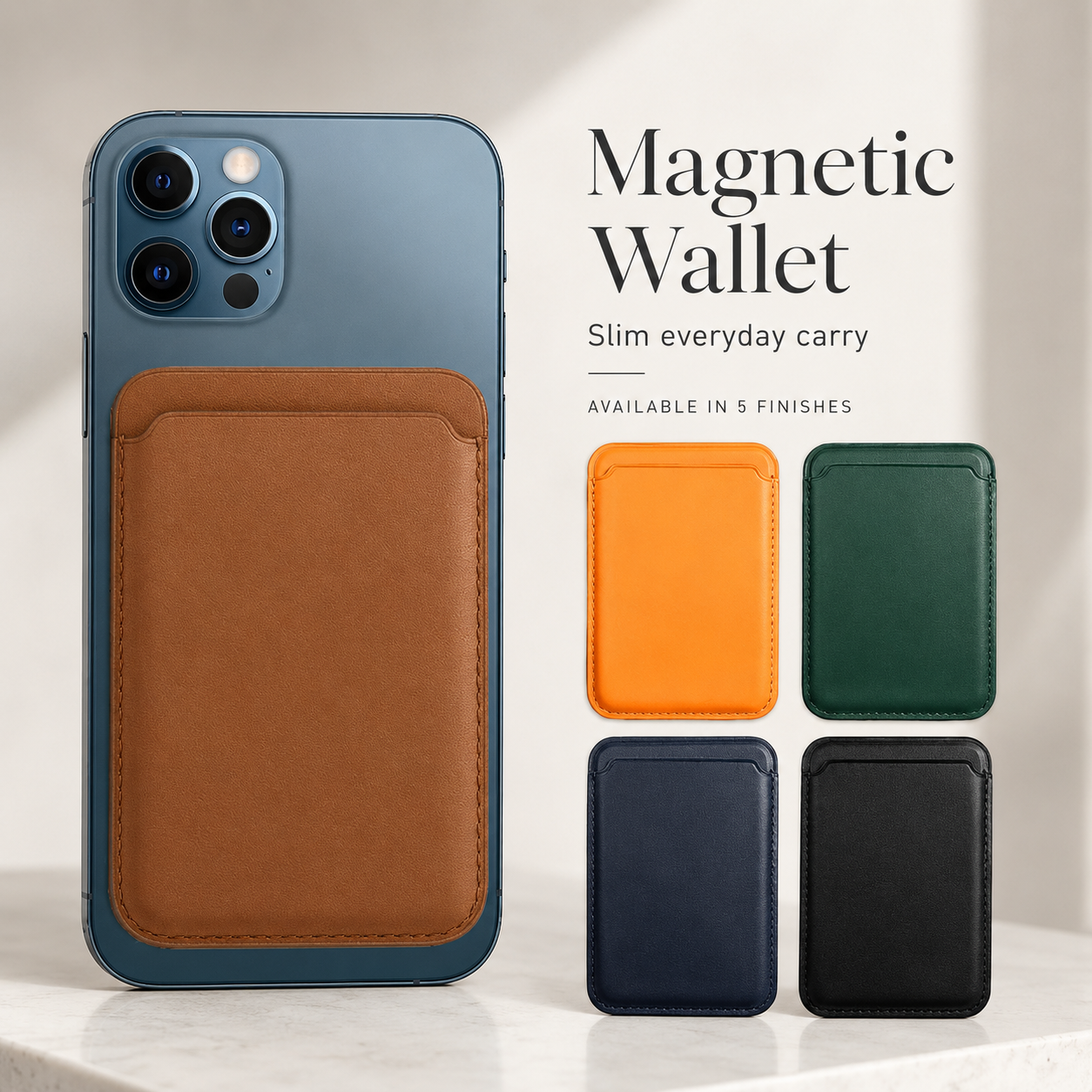 Premium MagSafe Wallet Magnetic Card Holder Leather Case Slim Detachable Phone Wallet Secure Card Storage RFID Compatible Minimal Travel Design