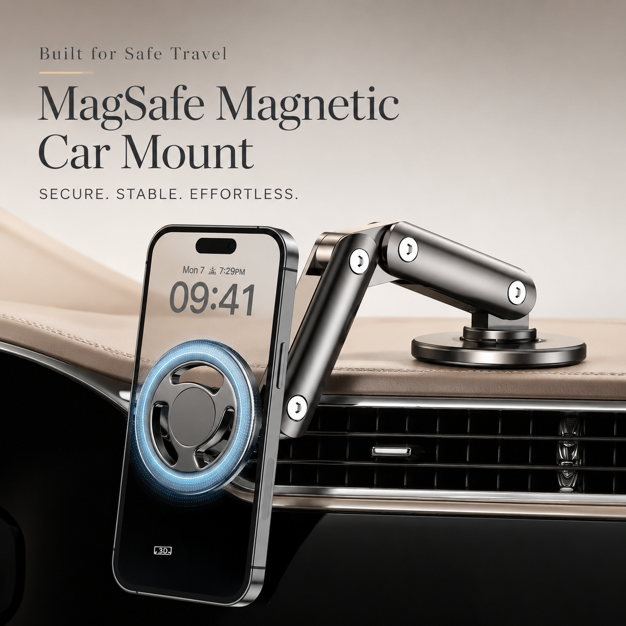 Premium Magnetic Car Charger Stand 15W Wireless Charging Mount 360 Rotation Foldable Metal Holder Fast Power Delivery Secure Dashboard Design