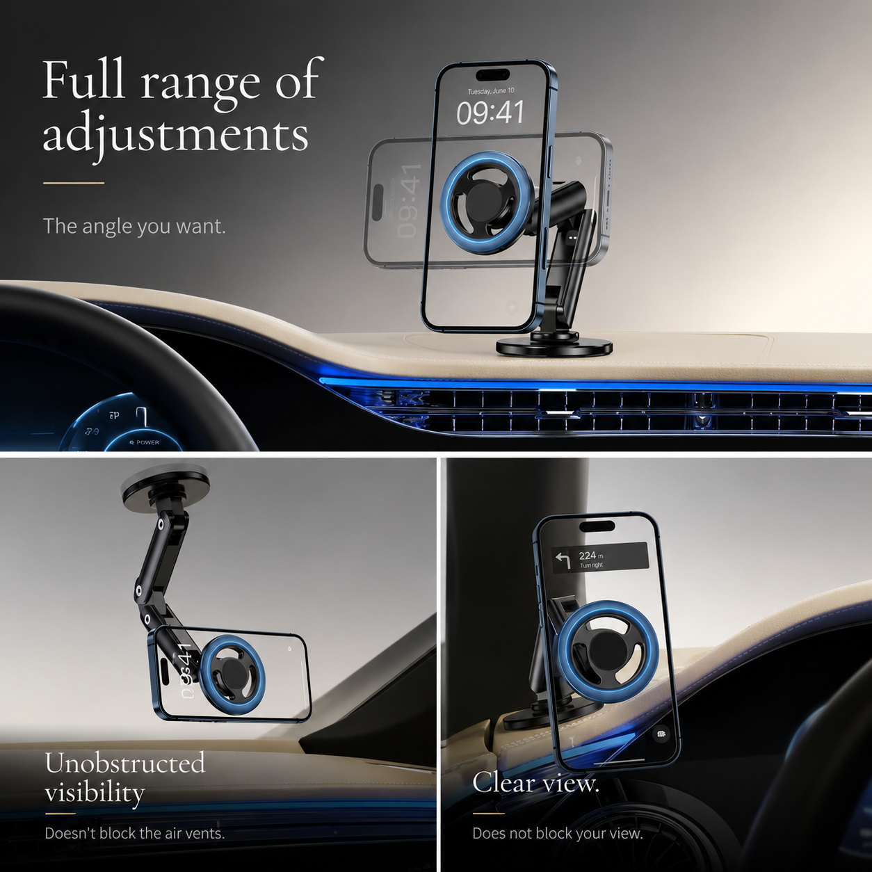 Premium Magnetic Car Charger Stand 15W Wireless Charging Mount 360 Rotation Foldable Metal Holder Fast Power Delivery Secure Dashboard Design